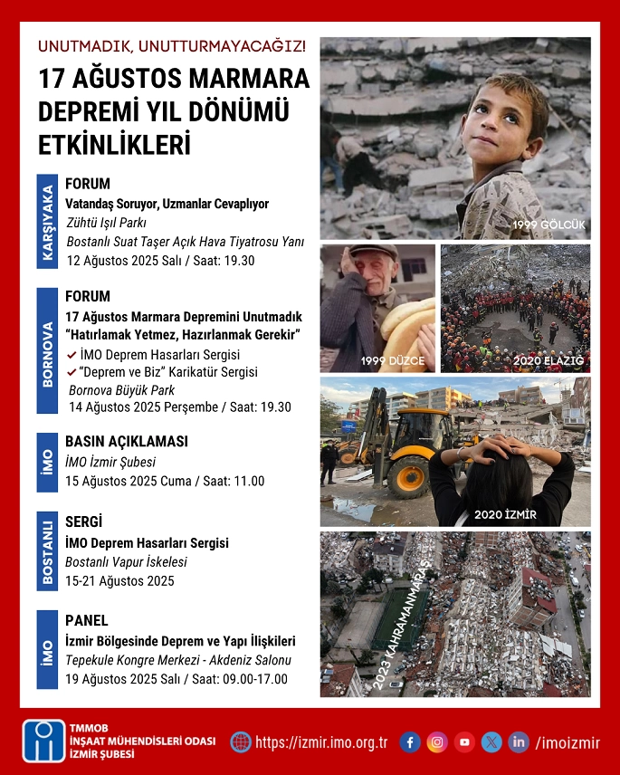 İzmir'de 17 Ağustos Depremi Yıl Dönümü Etkinlikleri